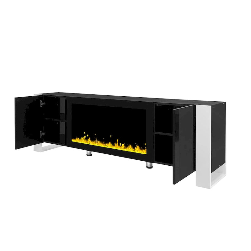 Modern 68.1-Inch Fireplace TV Stand with Two Storage Cabinets