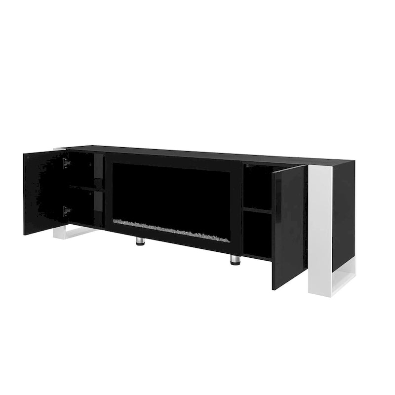 Modern 68.1-Inch Fireplace TV Stand with Two Storage Cabinets