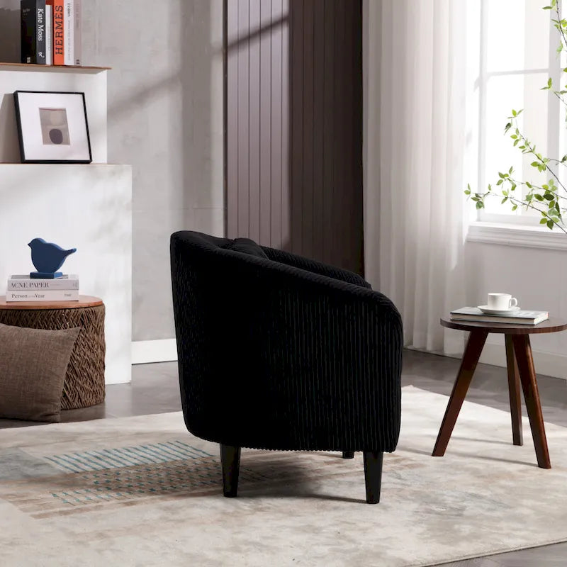 Modern Corduroy Barrel Chair with Wood Legs and Pillows