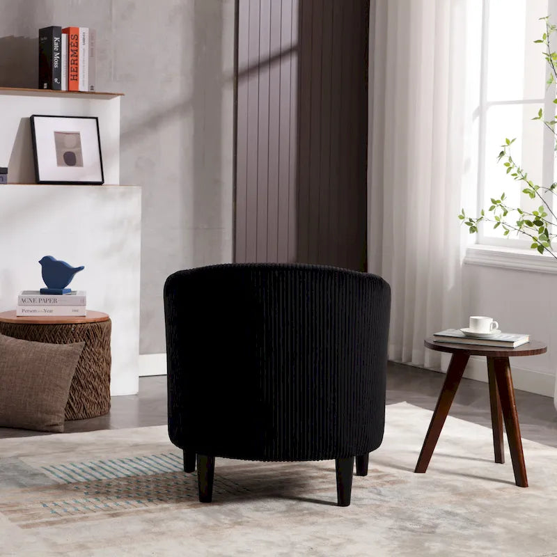 Modern Corduroy Barrel Chair with Wood Legs and Pillows