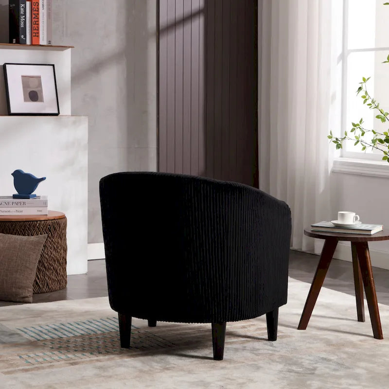 Modern Corduroy Barrel Chair with Wood Legs and Pillows