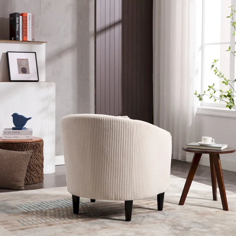 Modern Corduroy Barrel Chair with Wood Legs and Pillows