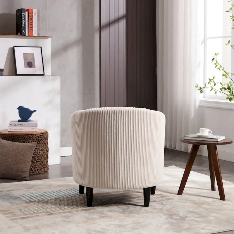 Modern Corduroy Barrel Chair with Wood Legs and Pillows