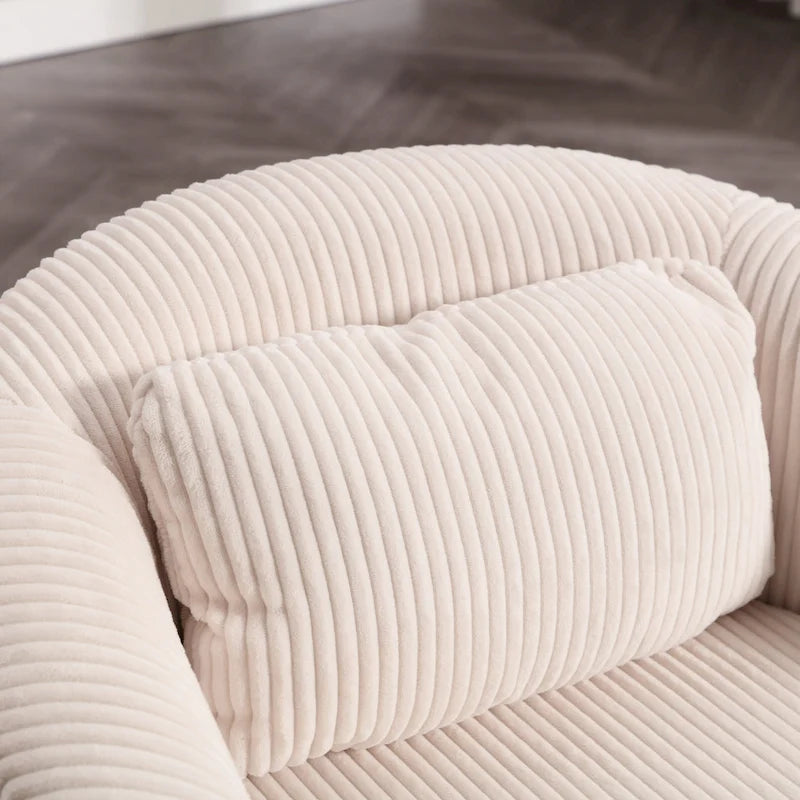 Modern Corduroy Barrel Chair with Wood Legs and Pillows