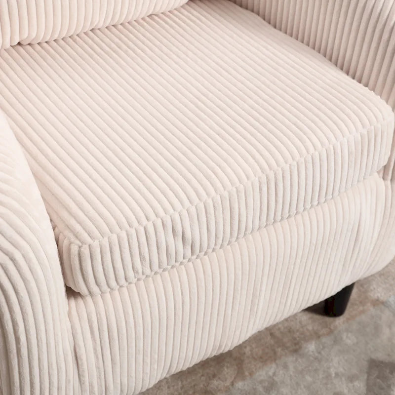 Modern Corduroy Barrel Chair with Wood Legs and Pillows