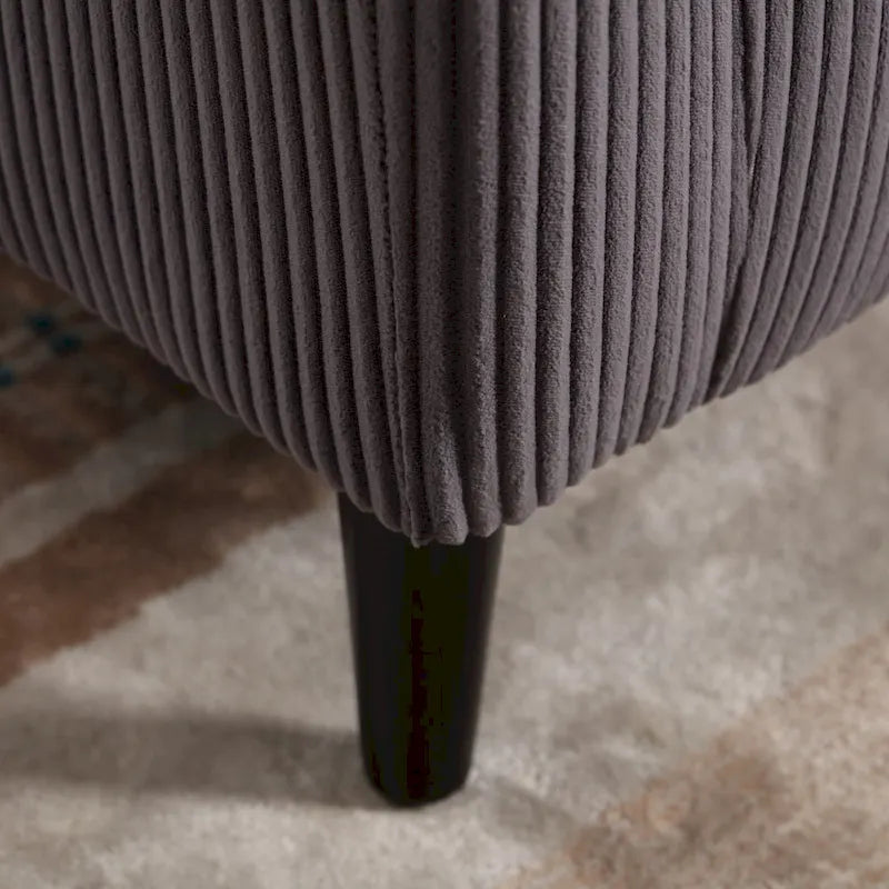 Modern Corduroy Barrel Chair with Wood Legs and Pillows