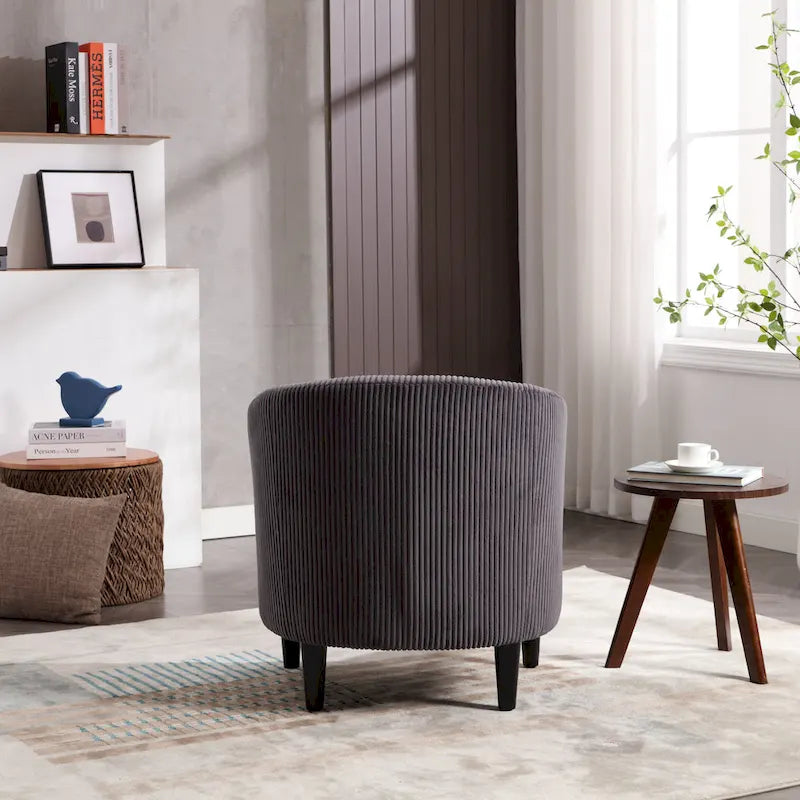 Modern Corduroy Barrel Chair with Wood Legs and Pillows
