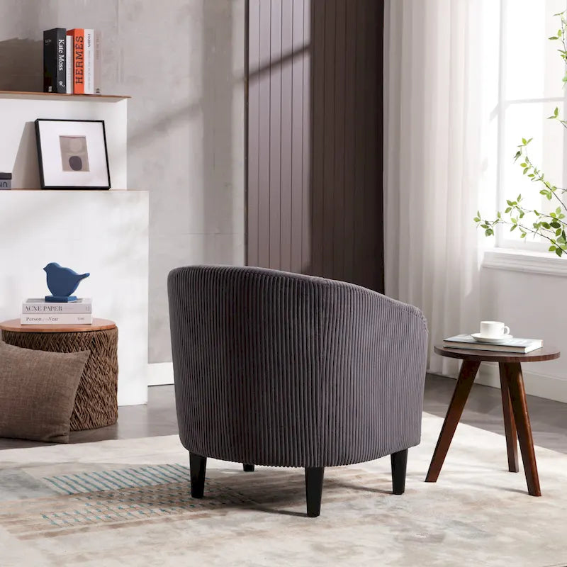 Modern Corduroy Barrel Chair with Wood Legs and Pillows