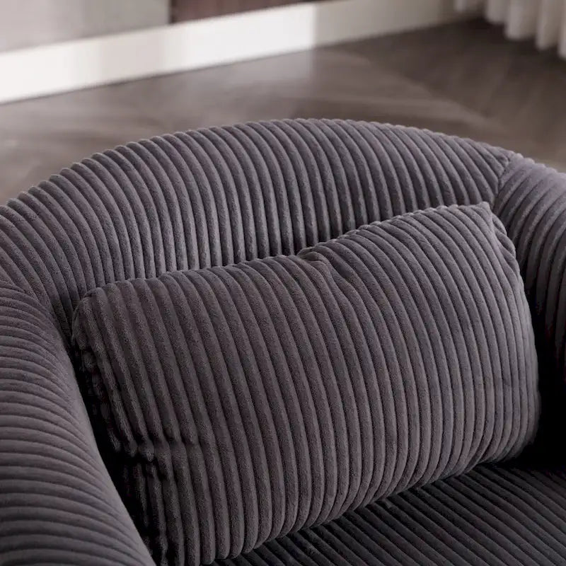 Modern Corduroy Barrel Chair with Wood Legs and Pillows