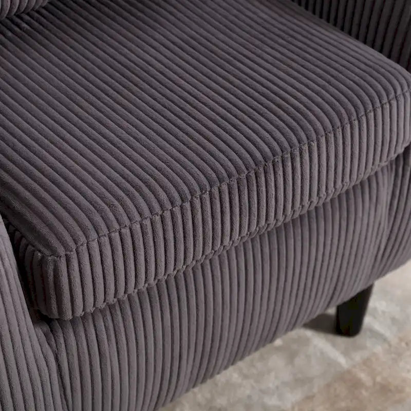 Modern Corduroy Barrel Chair with Wood Legs and Pillows
