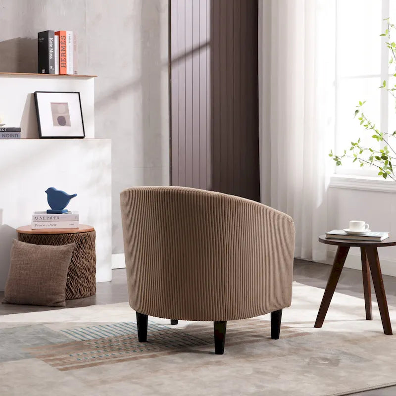Modern Corduroy Barrel Chair with Wood Legs and Pillows