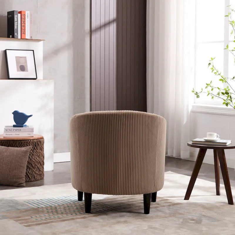 Modern Corduroy Barrel Chair with Wood Legs and Pillows