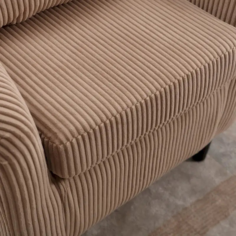 Modern Corduroy Barrel Chair with Wood Legs and Pillows