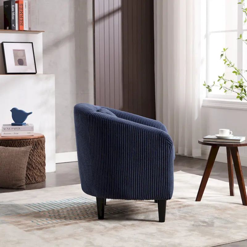 Modern Corduroy Barrel Chair with Wood Legs and Pillows