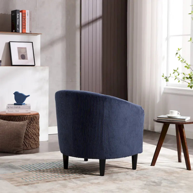 Modern Corduroy Barrel Chair with Wood Legs and Pillows