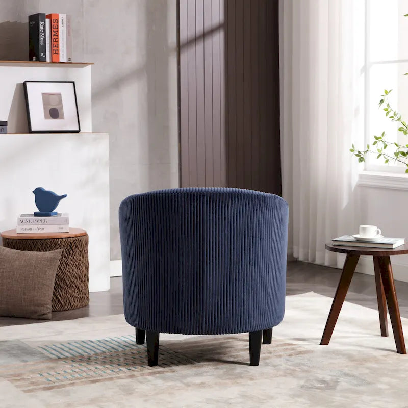 Modern Corduroy Barrel Chair with Wood Legs and Pillows