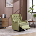 Olive Green Linen Swivel Glider Rocker Recliner with Button-Tufted Backrest and Footrest
