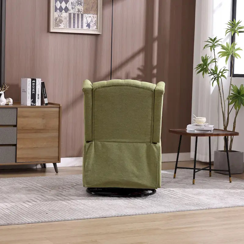 Olive Green Linen Swivel Glider Rocker Recliner with Button-Tufted Backrest and Footrest