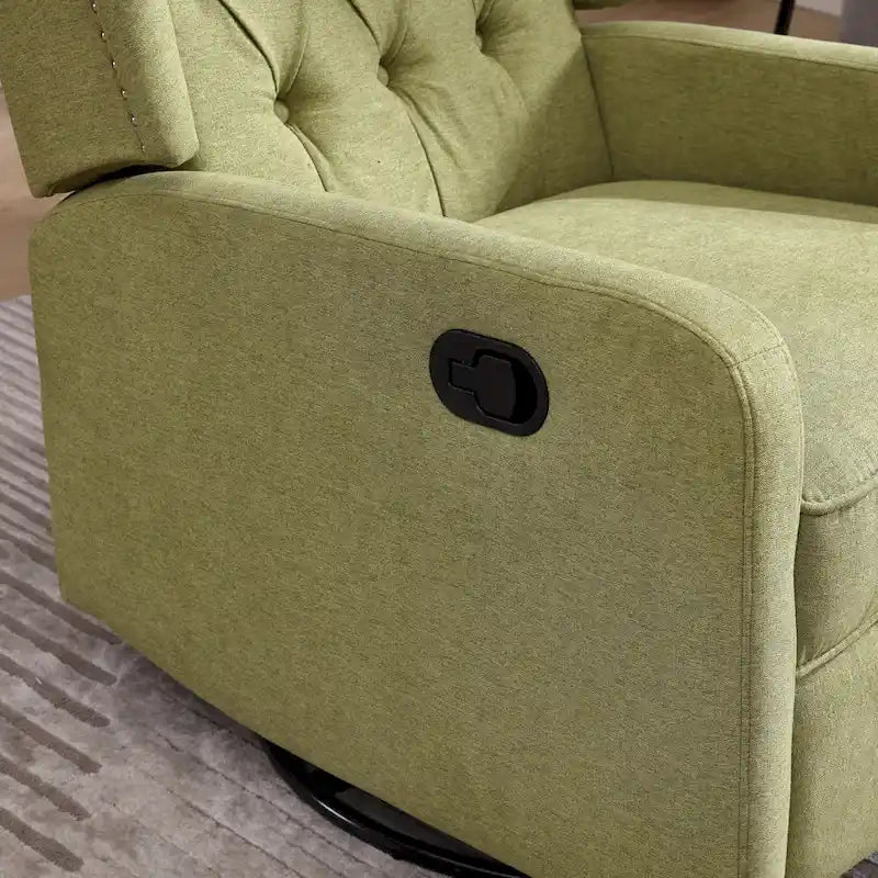 Olive Green Linen Swivel Glider Rocker Recliner with Button-Tufted Backrest and Footrest