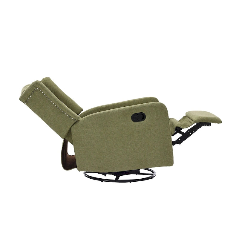 Olive Green Linen Swivel Glider Rocker Recliner with Button-Tufted Backrest and Footrest
