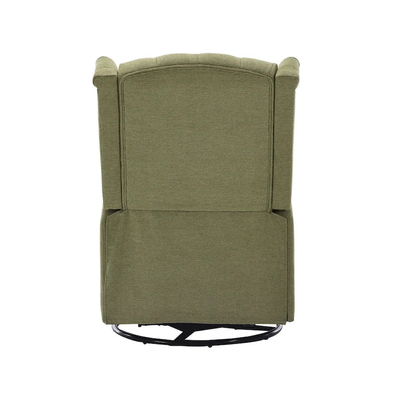 Olive Green Linen Swivel Glider Rocker Recliner with Button-Tufted Backrest and Footrest