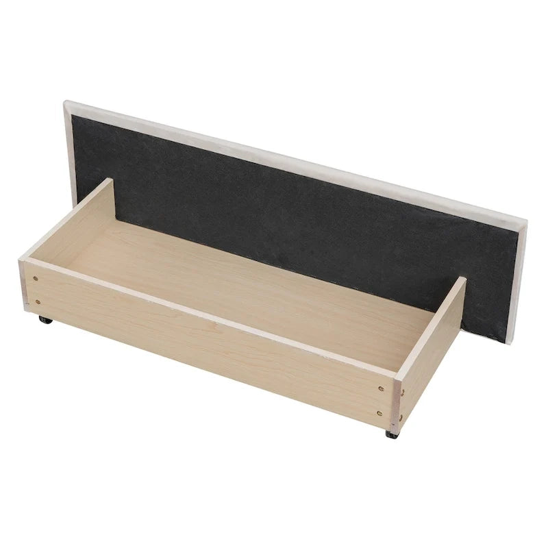 Velvet Queen Platform Bed with Four Drawers and Nailhead Trim