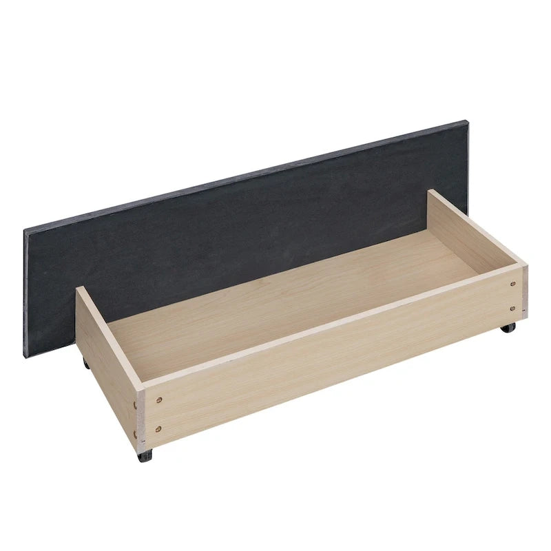Velvet Queen Platform Bed with Four Drawers and Nailhead Trim