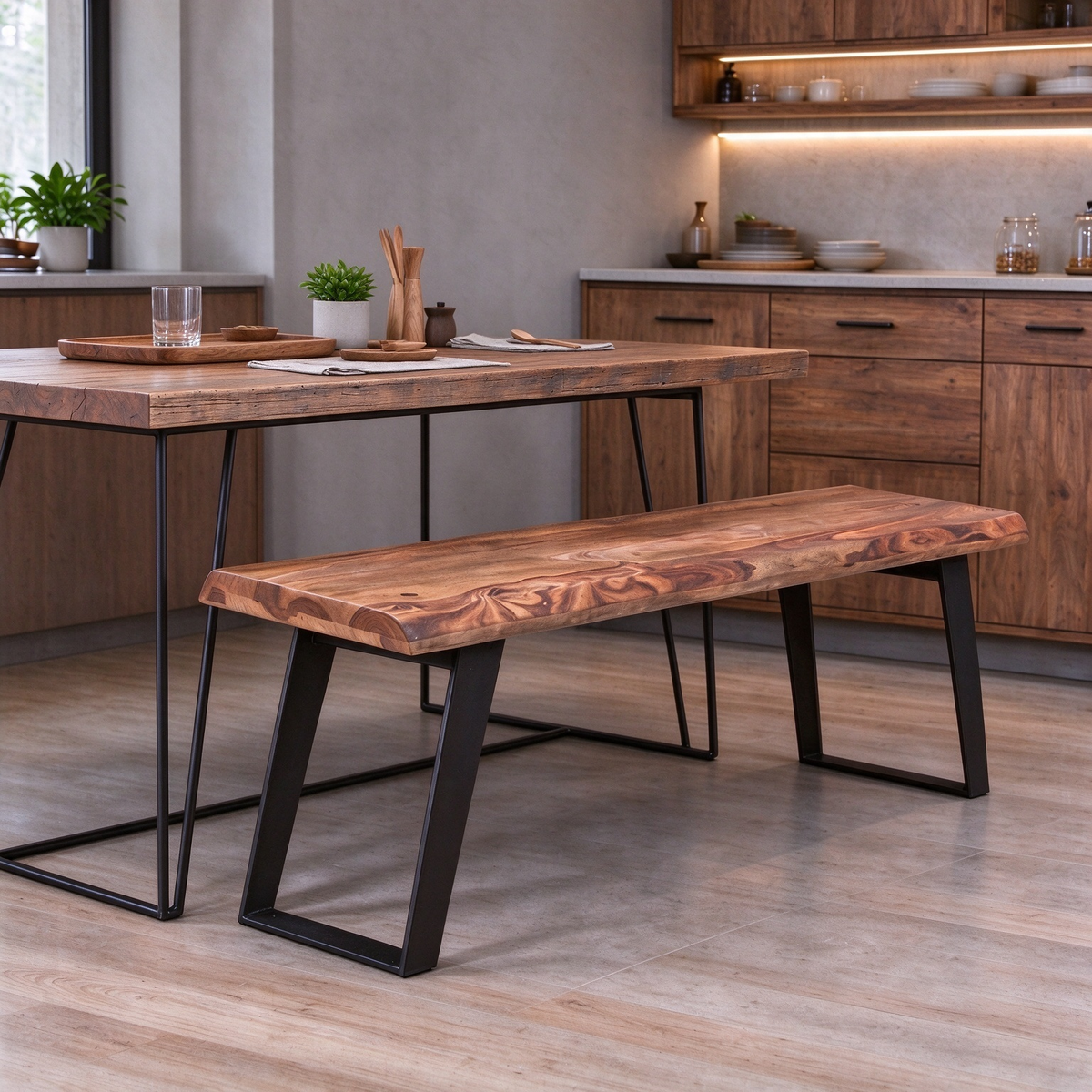 Banco de madera de sheesham de 60 pulgadas con borde natural - 60 x 16 x 18