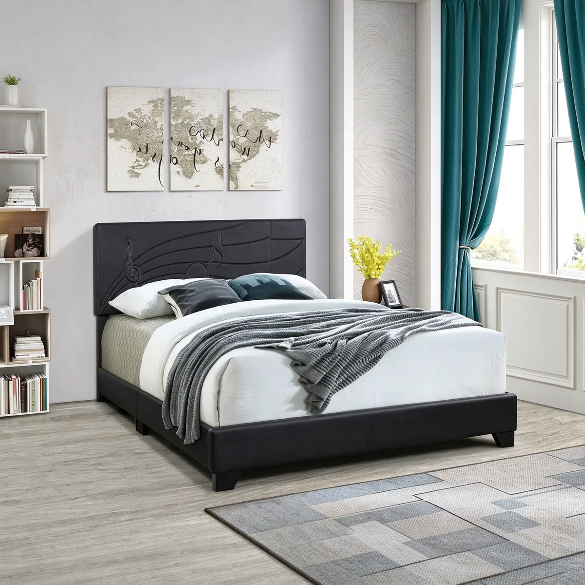 Cama tapizada negra