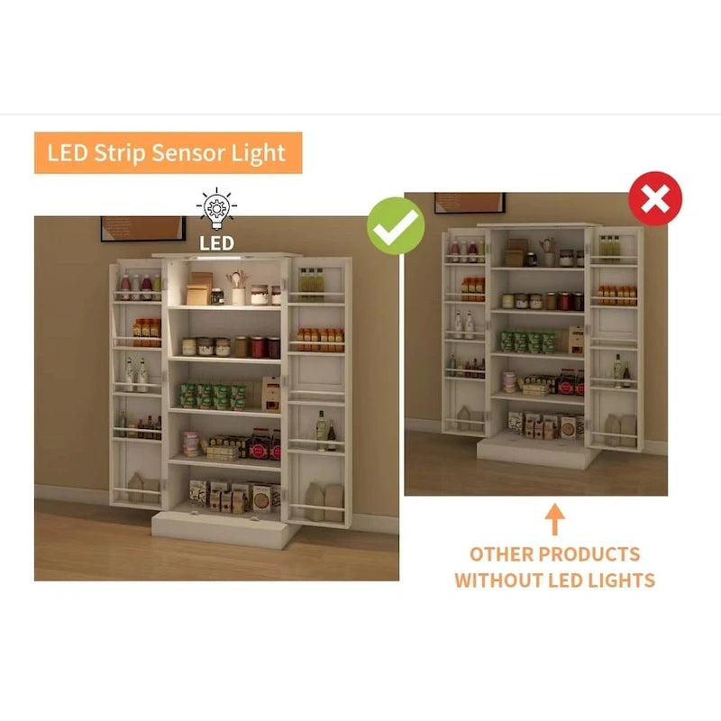 White LED Kitchen Pantry Cabinet