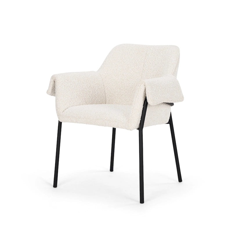 Dining Chair with Cream Boucle Fabric and Matte Black Metal Legs