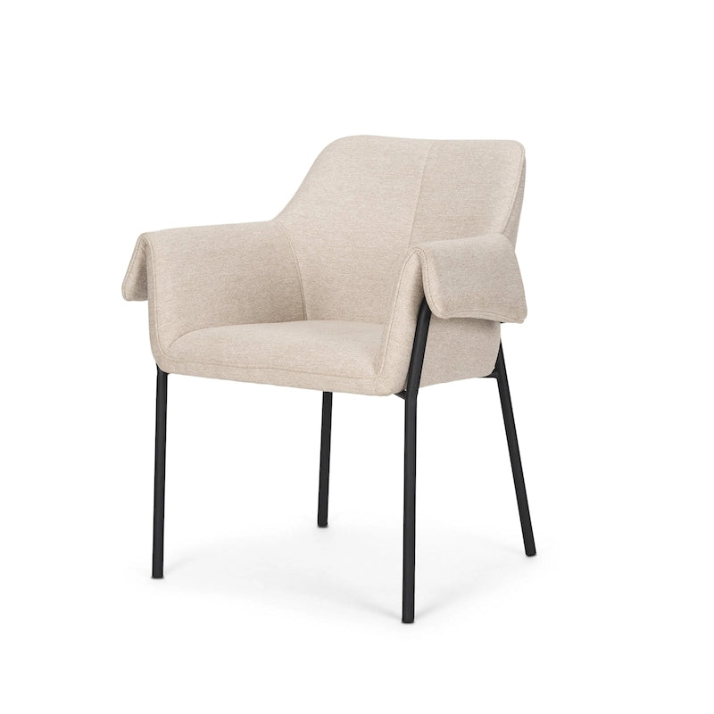 Dining Chair with Cream Boucle Fabric and Matte Black Metal Legs