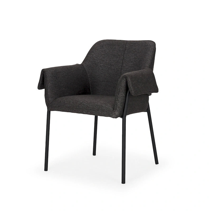 Dining Chair with Cream Boucle Fabric and Matte Black Metal Legs