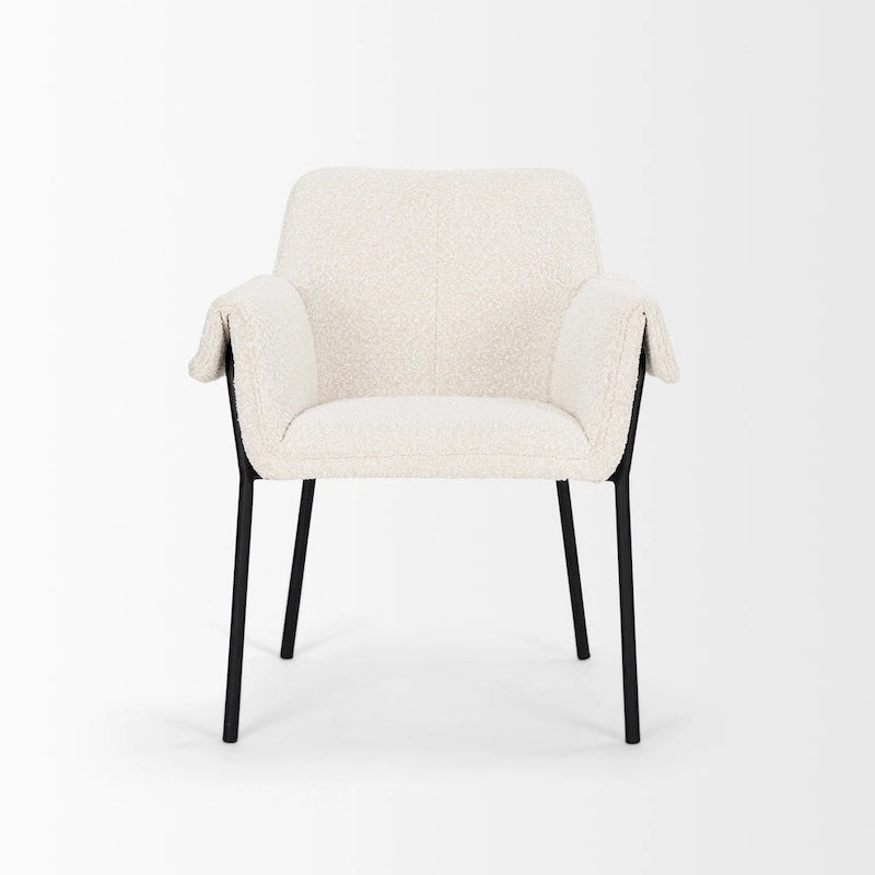 Dining Chair with Cream Boucle Fabric and Matte Black Metal Legs