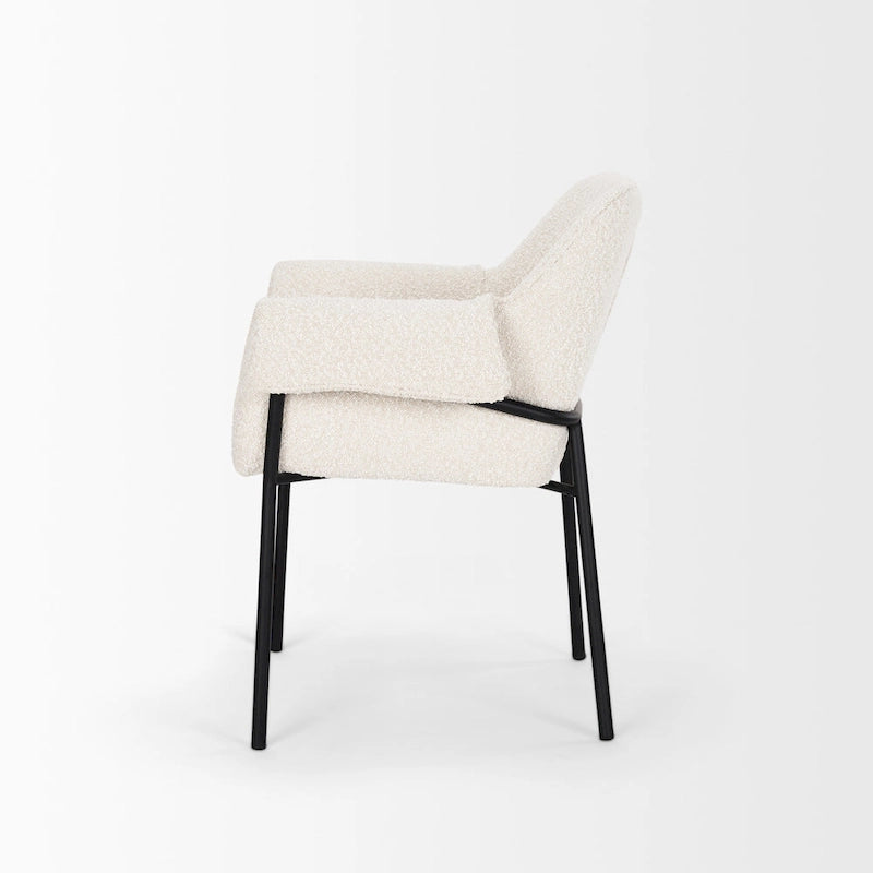 Dining Chair with Cream Boucle Fabric and Matte Black Metal Legs