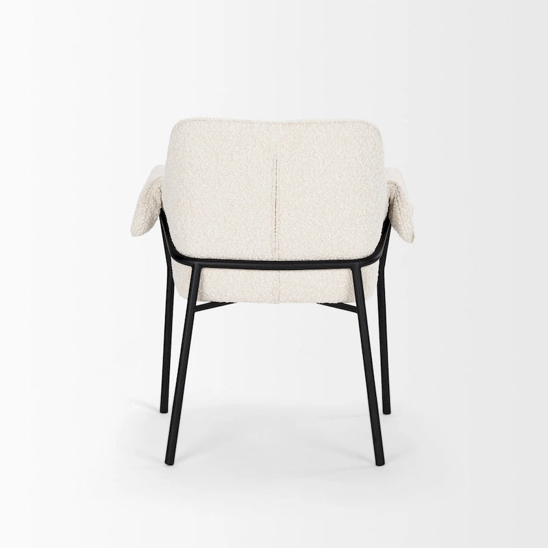Dining Chair with Cream Boucle Fabric and Matte Black Metal Legs