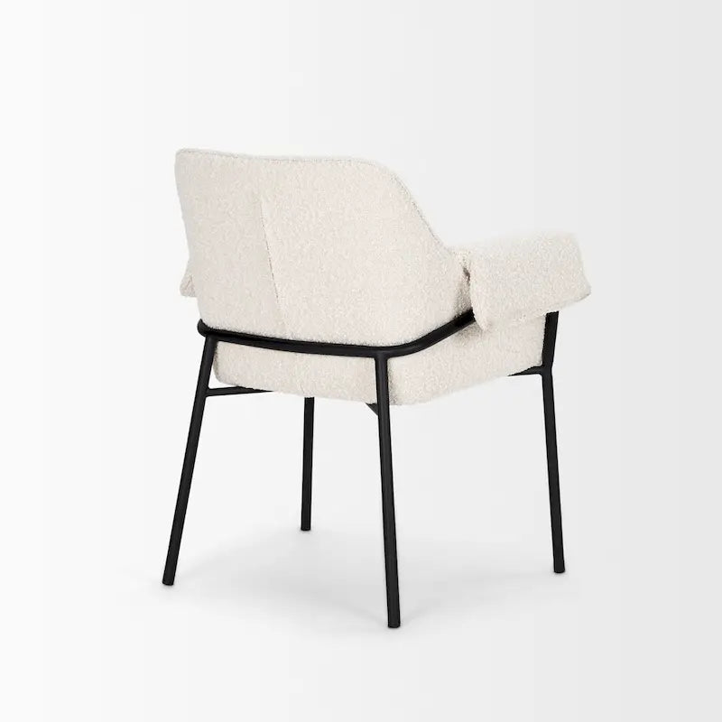 Dining Chair with Cream Boucle Fabric and Matte Black Metal Legs