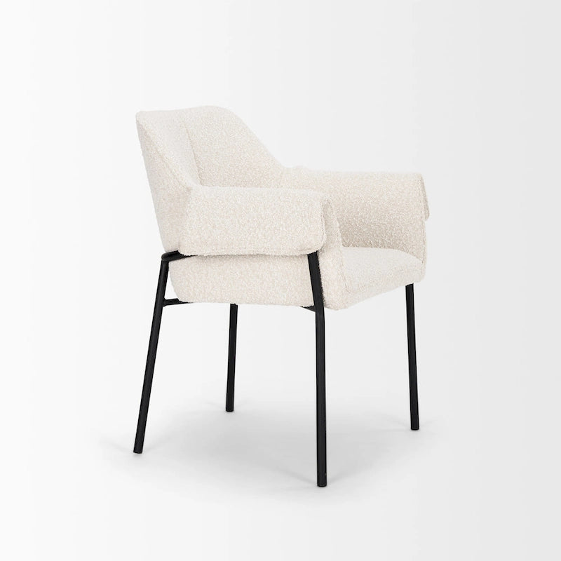 Dining Chair with Cream Boucle Fabric and Matte Black Metal Legs