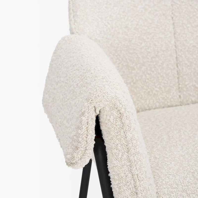 Dining Chair with Cream Boucle Fabric and Matte Black Metal Legs