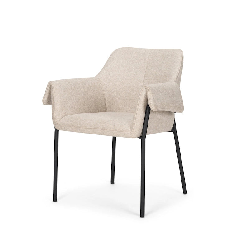 Dining Chair with Cream Boucle Fabric and Matte Black Metal Legs
