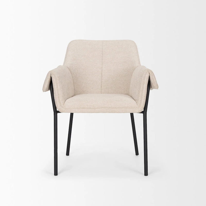 Dining Chair with Cream Boucle Fabric and Matte Black Metal Legs