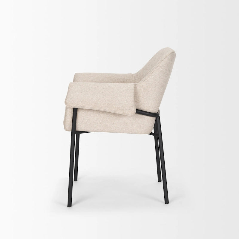 Dining Chair with Cream Boucle Fabric and Matte Black Metal Legs