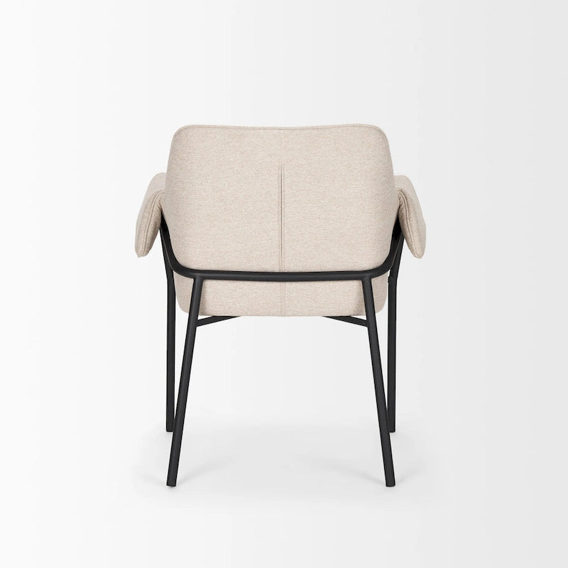 Dining Chair with Cream Boucle Fabric and Matte Black Metal Legs