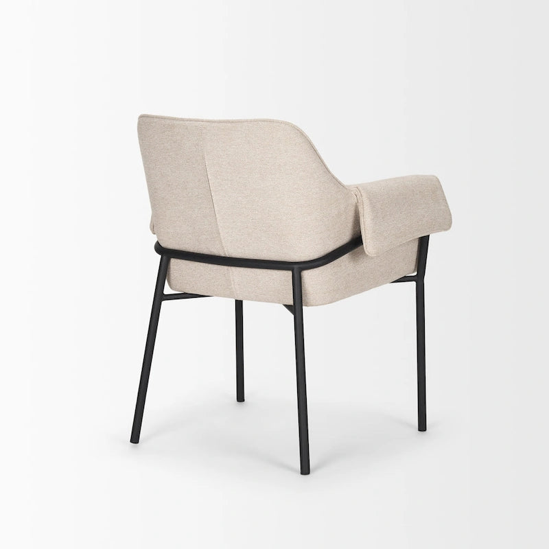 Dining Chair with Cream Boucle Fabric and Matte Black Metal Legs