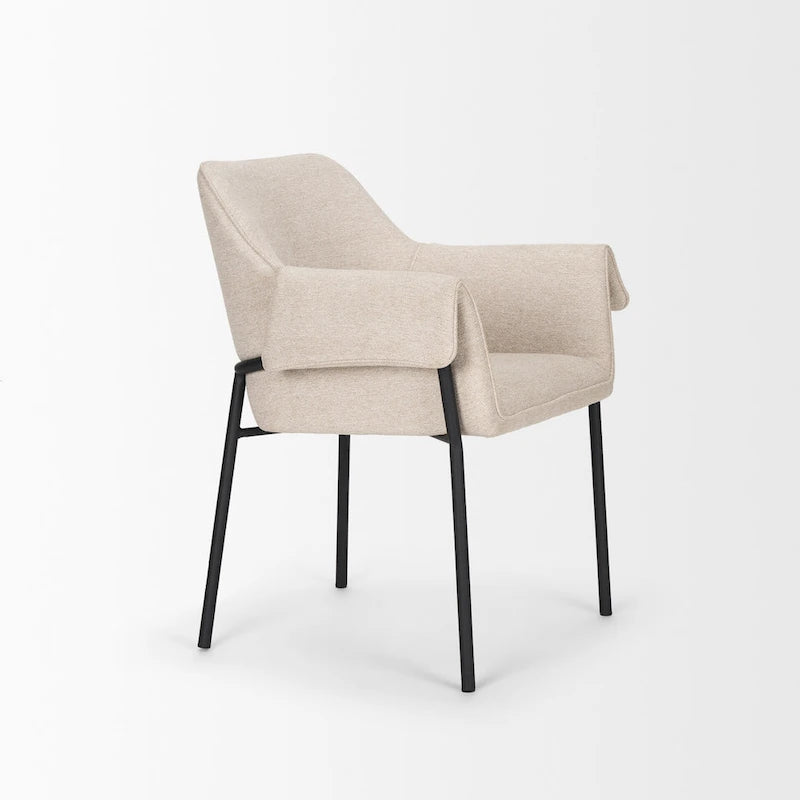 Dining Chair with Cream Boucle Fabric and Matte Black Metal Legs