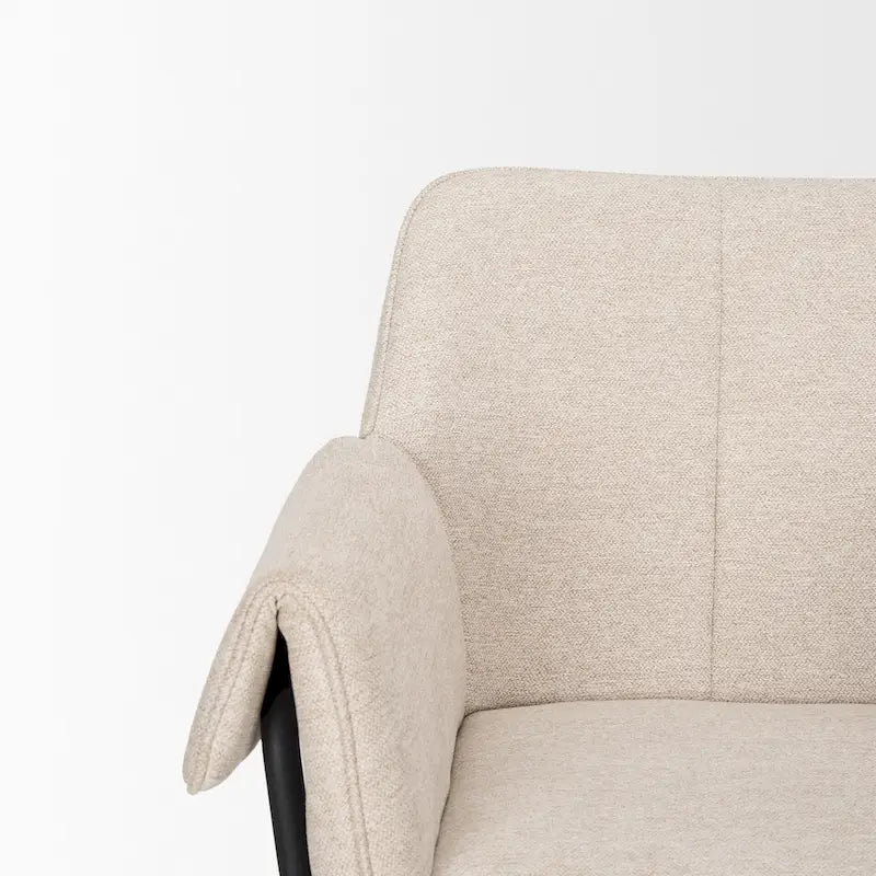 Dining Chair with Cream Boucle Fabric and Matte Black Metal Legs