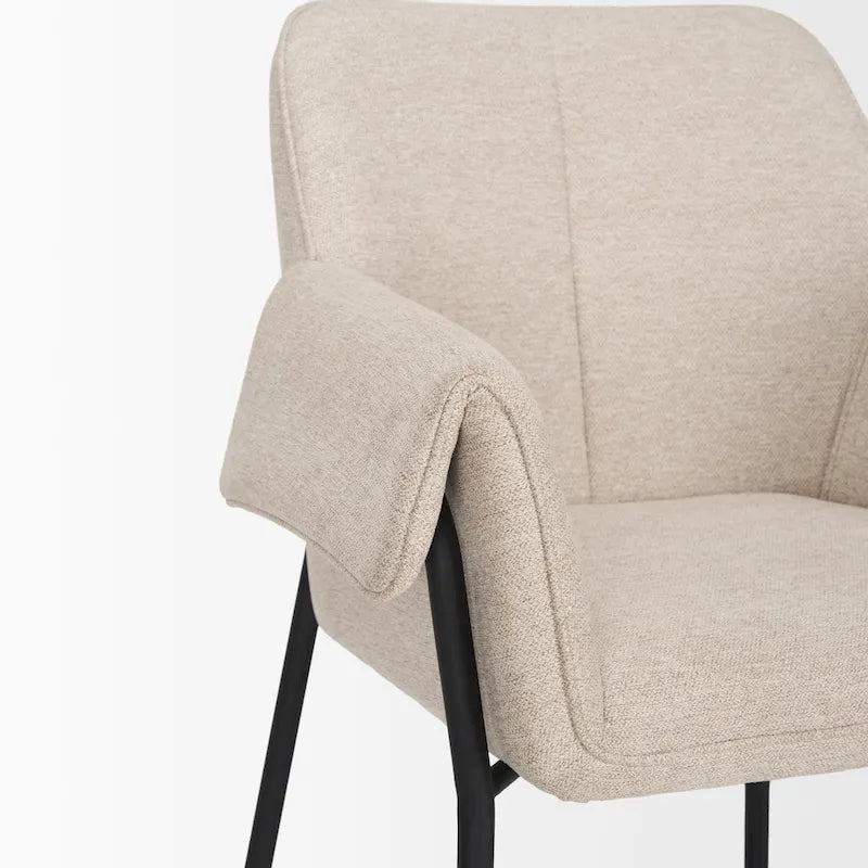 Dining Chair with Cream Boucle Fabric and Matte Black Metal Legs