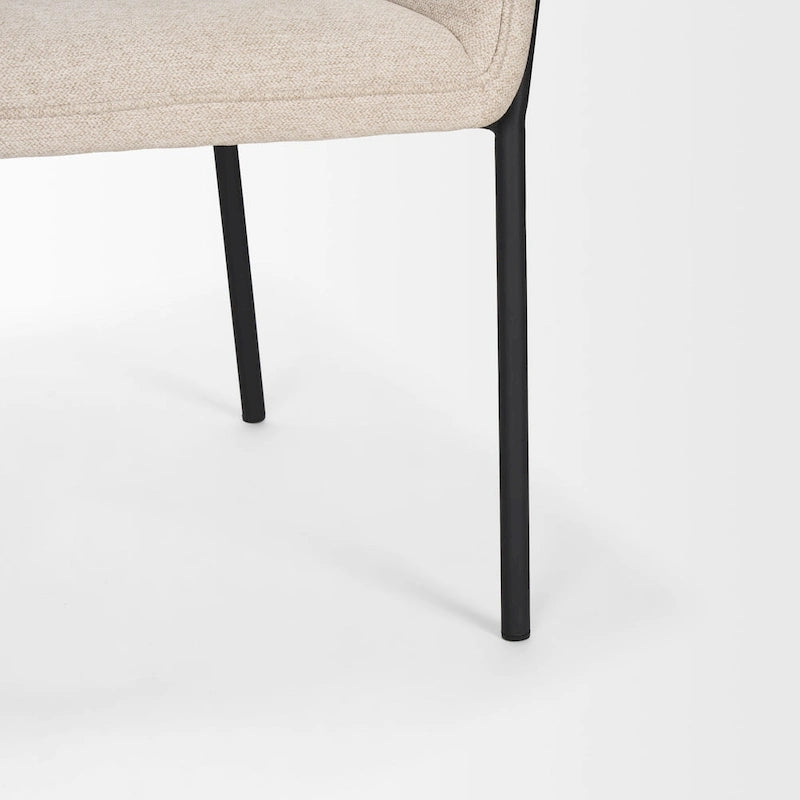 Dining Chair with Cream Boucle Fabric and Matte Black Metal Legs