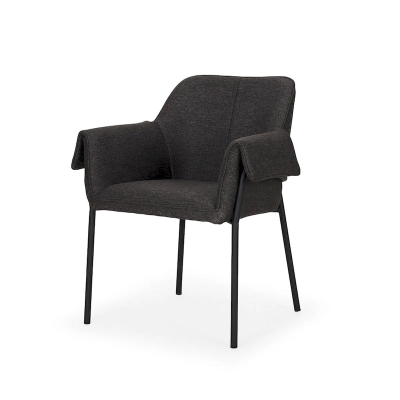 Dining Chair with Cream Boucle Fabric and Matte Black Metal Legs