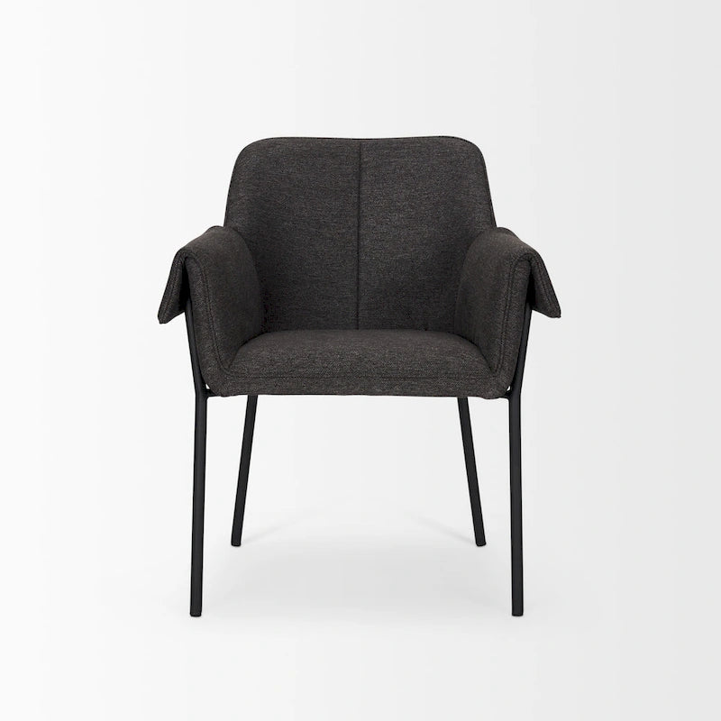 Dining Chair with Cream Boucle Fabric and Matte Black Metal Legs